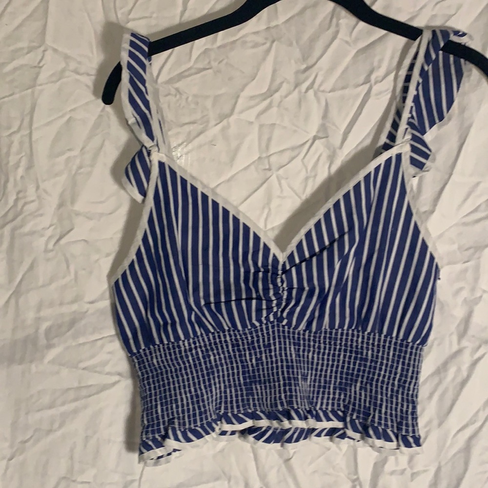 Blue striped, smocked DO+BE top